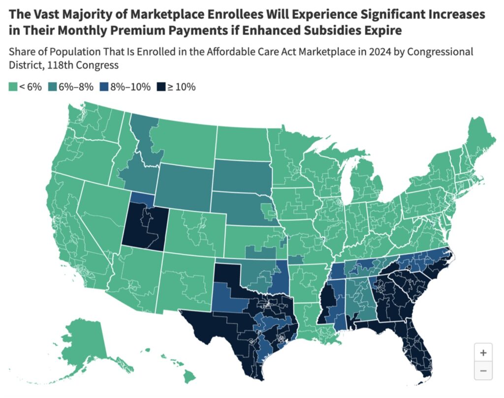 Current image: Chart illustrating the 114% average increase in Affordable Care Act (ACA) marketplace premiums for subsidized enrollees in 2026 due to expiration of enhanced tax credits.